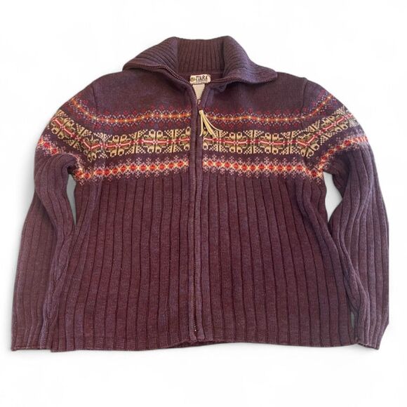 TIARA International Womens Fair Isle Full Zip Sweater Sz L Nordic Apres Ski Cozy - Picture 1 of 11